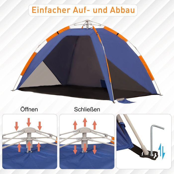 Pop up Campingzelt Strandzelt Netzfenster Tragetasche 2-3 Personen, 210x140x120cm