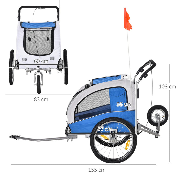 hundeanhänger fahrrad jogger Hundeanhänger mit Jogger-Funktion Universalkupplung Blau, 155x83x108cm — floki24