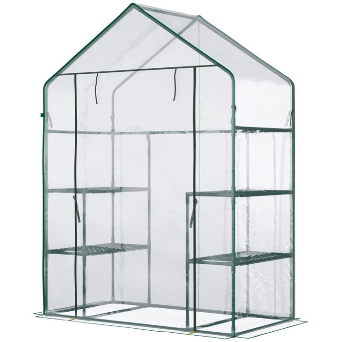 Foliengewächshaus begehbares Gartenhäuschen Tomatengewächshaus Treibhaus Frühbeet mit 6 Regalen Transparent Stahl PVC-Kunststoff 142x73x195cm