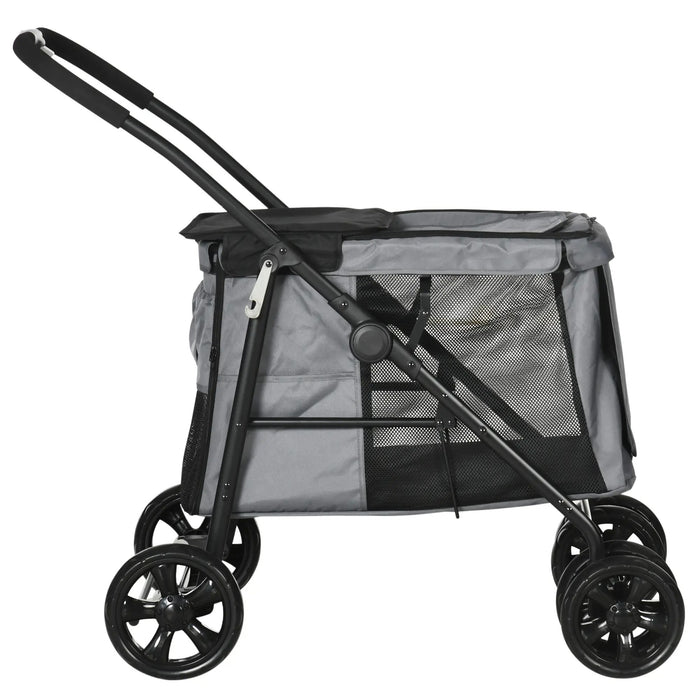 Chien buggy dog ​​voiture pliable avec une poche latérale gris, 102x62x105cm