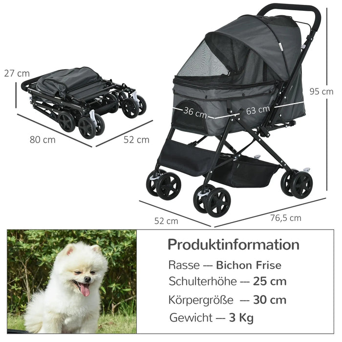 Chien de chien buggy chien panier de rangement pliable gris foncé, 76,5x52x95cm