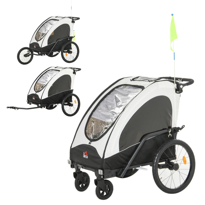 3 en 1 remorque de vélo de remorque pour 2 enfants avec drapeau, 150x85x107cm