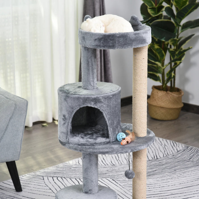 Katzenbaum Cat à 4 actions avec balles de jeu sisal en peluche gris 48x48x104cm