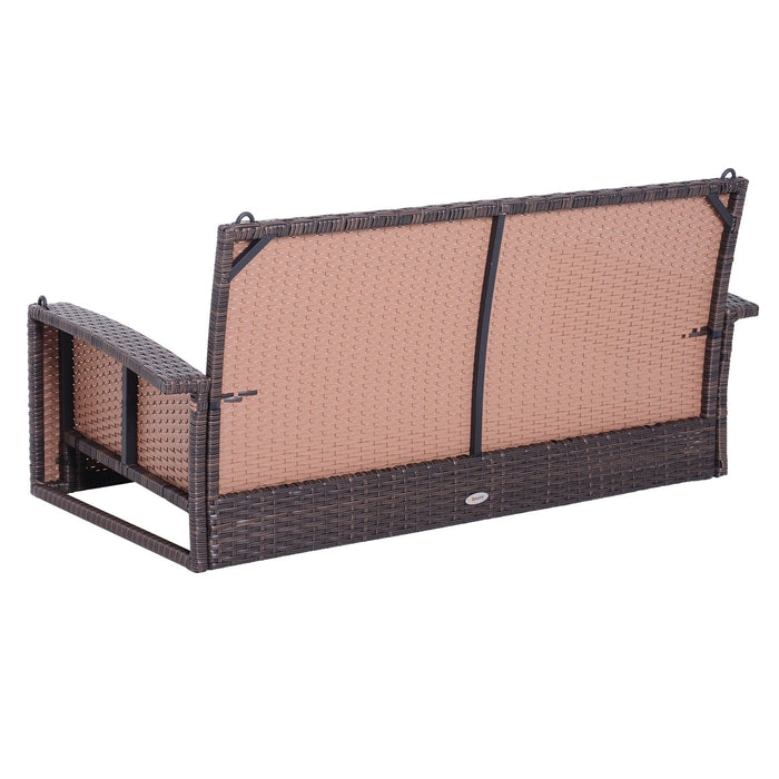 Hängebank 2-Sitzer Rattan Gartenschaukel mit Sitzkissen Hängeschaukel Hollywoodschaukel Schaukelbank Gartenbank Braun, 127x65x60cm