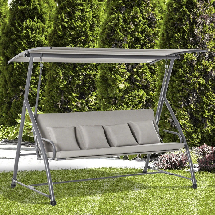 Hollywoodschaukel Gartenschaukel Hängebank 3 sitzer Schaukel mit verstellbarem Dach Liegefunktion Polyester Braun, 215x120x165cm