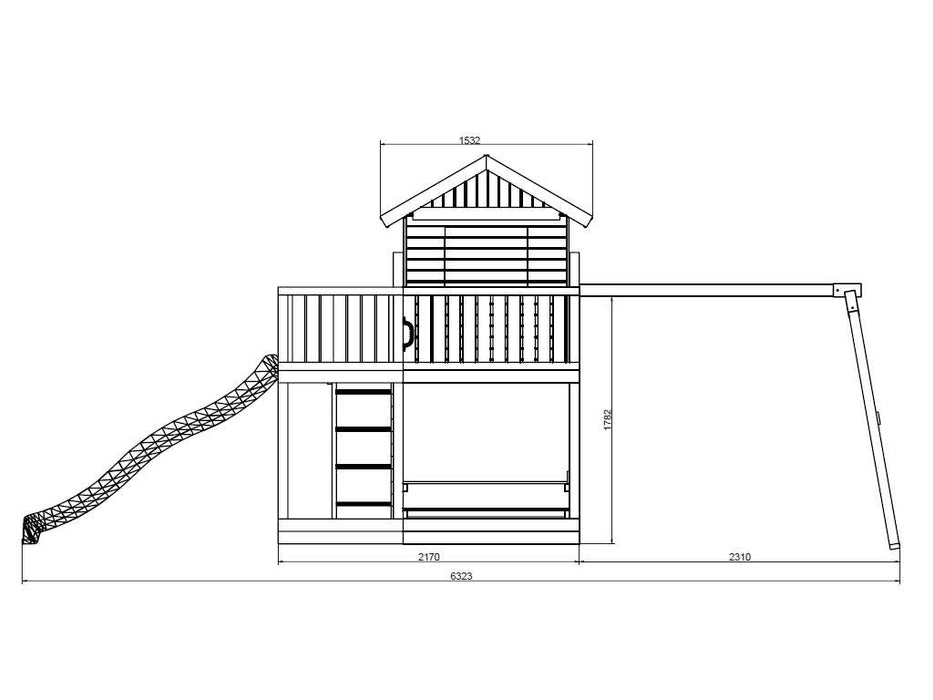 Playhouse, tour de jeu, couleurs de teck de Stelzenhaus 'Neptune', y compris le rouge à glissière, 558x301x280cm (bxtxh)