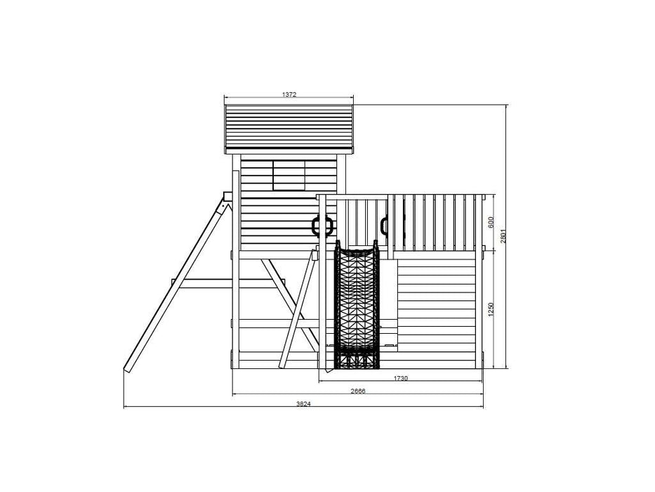 Stelzenhaus 'NEPTUN' teakfarben inkl. Rutsche Gelb, 558x301x280cm (BxTxH)