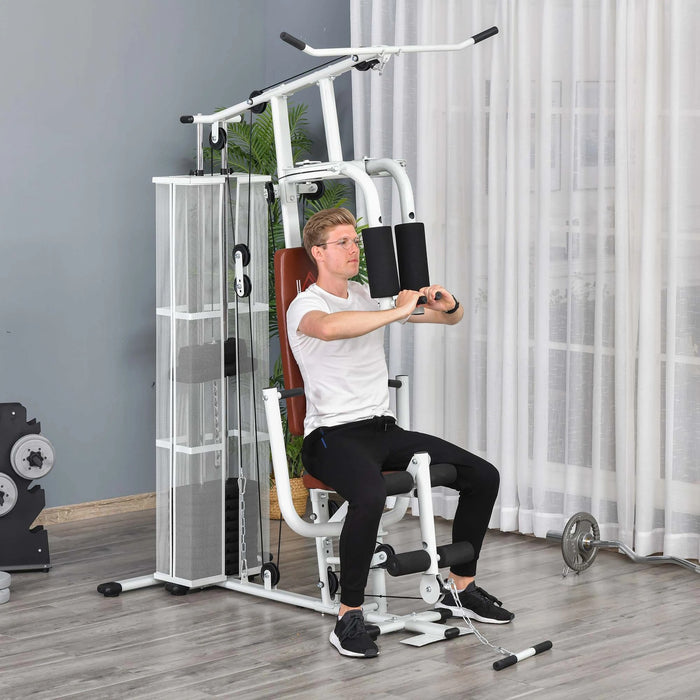 Station de résistance au gymnase Multigym Fitness Dispositif comprenant des poids en métal pu en cuir artificiel blanc 150x110x210cm