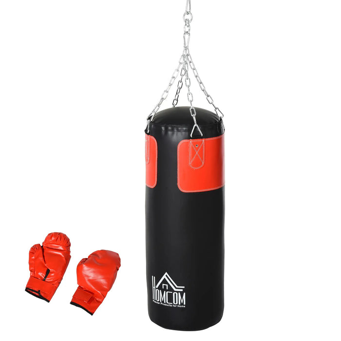 Ensemble de sacs à boîte avec gants de boxe Sac lourd noir + rouge, Ø30x120cm