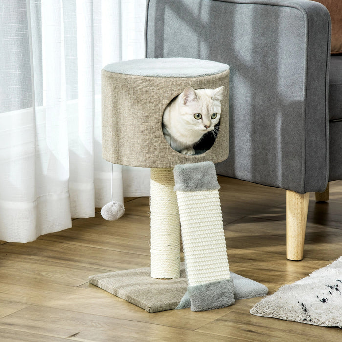 Stratching Post pour les chats avec une balle de chat gris 30x30x50cm