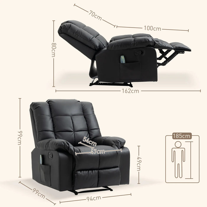 Chaise de massage, fauteuil de relaxation, 8 points de vibration, fonction de mensonge, 94x99x99cm