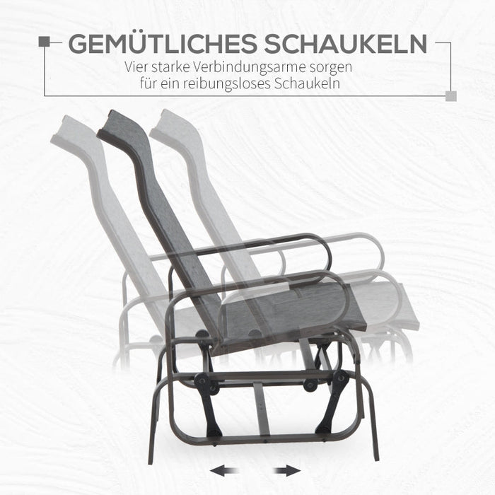 Schaukelstuhl Garten Gartenstuhl Relaxstuhl Gartenschaukel Garten Metall Schaukel Stuhl für Garten Terrasse Balkon Texteline Grau, 60x73x104cm