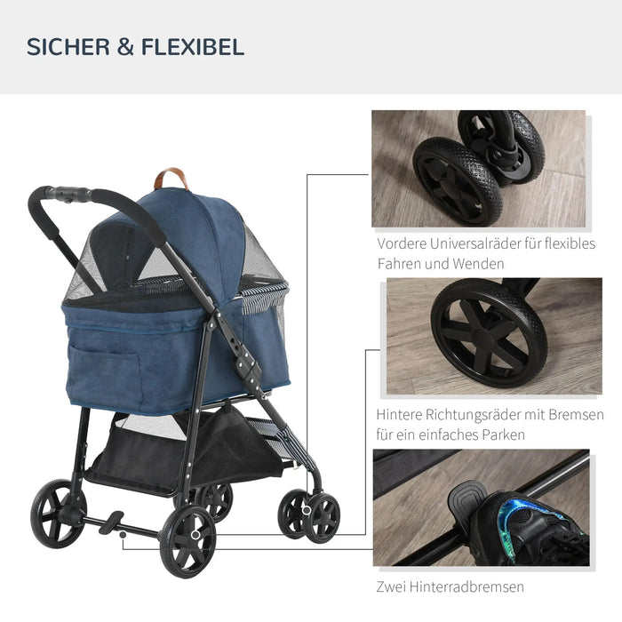 Chien buggy chien chien amovible sac de transport amovible 2 en 1 bleu foncé pliable, 77,5x51x99.5 cm