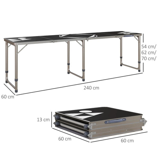 Campingtisch Bierpongtisch klappbar leicht höhenverstellbar Schwarz, 240x60x54/62/70cm