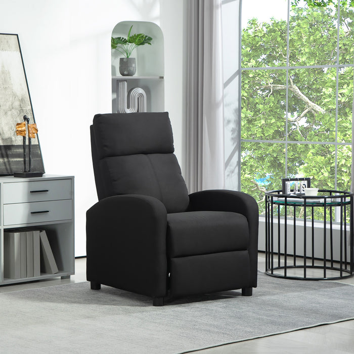 Détendez le fauteuil fauteuil sans repos avec fonction de mensonge en cuir synthétique noir, 69.5x89.5x104.5cm