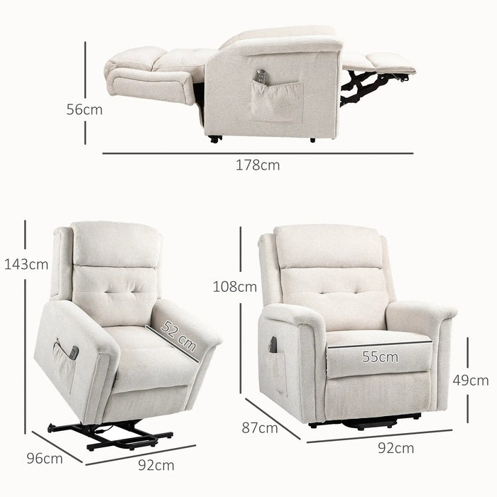 Détendez le fauteuil avec stand -Up Aide, y compris la télécommande de support des pieds crème blanche, 92x87x108cm