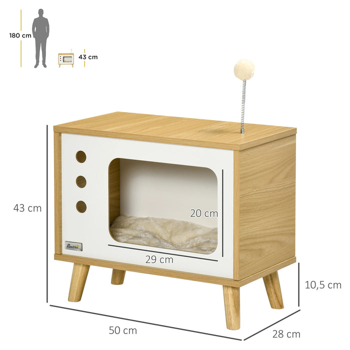 Cat Cave nel design TV tra cui giocattoli e cuscini, quercia, 50x28x43cm