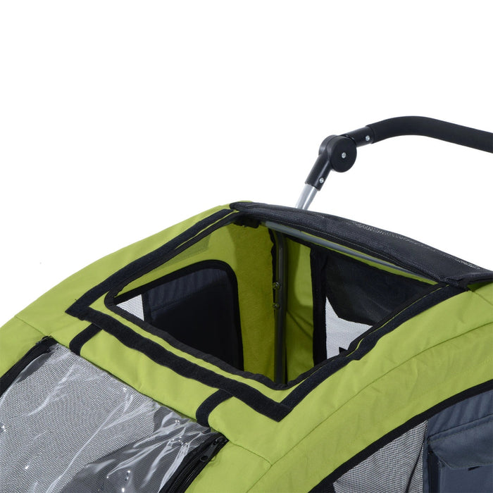 Dog trailer sliding function rain protection reflectors green, 155x83x108cm