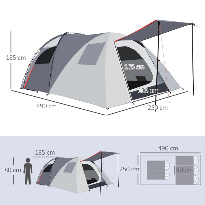 Campingzelt für 4-5 Personen zwei Innenräume herausnehmbare Bodenmatte Grau, 490x250x185cm