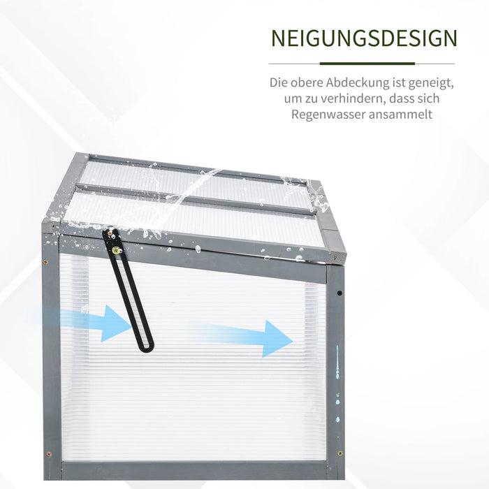 Frühbeet Treibhaus Gewächshaus Frühbeetkasten Pflanzenbeet mit Abdeckung aus Holz und Polycarbonat wetterfest Grau, 90x46x40cm