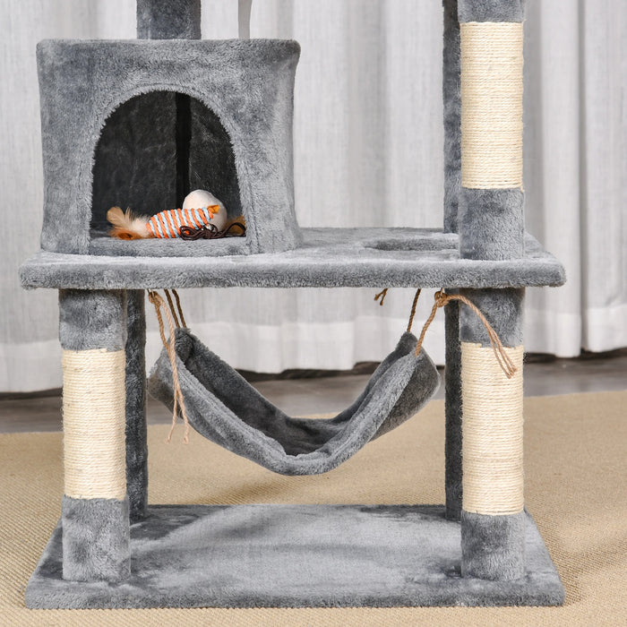kratzbaum mit höhle und hängematte Katzen Kratzbaum 145cm gross, mit Hängematte, Höhle und Sisalstämmen, — floki24