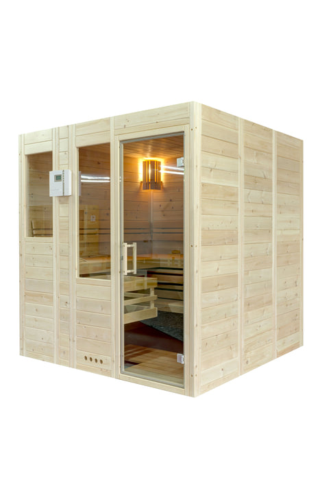 Pin de pierre suisse en bois massif sauna, Vénus "grande taille" -200x200cm jusqu'à 250x270 cm - Individuelle adaptable