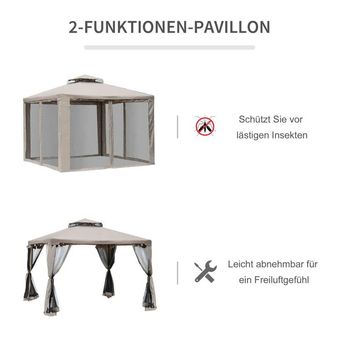 Gartenpavillon Pavillon Gartenzelt Festzelt Partyzelt mit 4x Seitenwand wetterfest Metall + Polyester Grau 2,94x2,94x2,65m