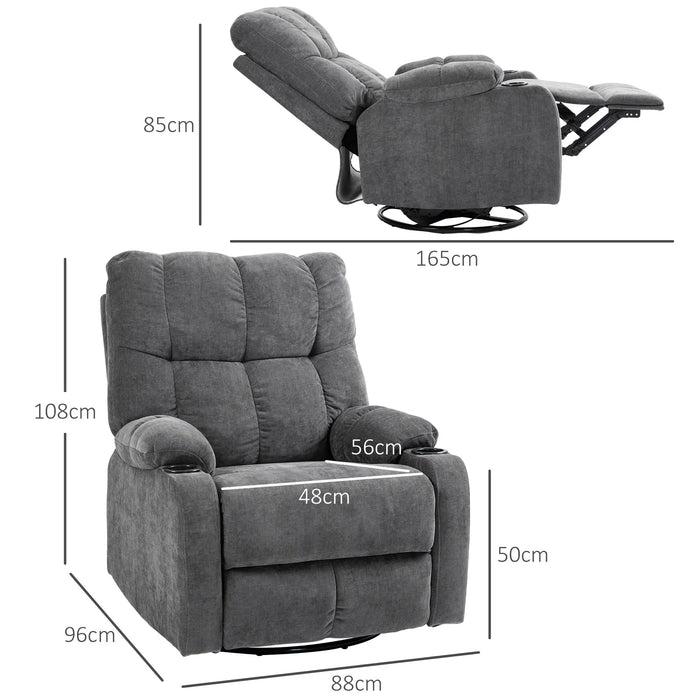 Relax armchair with foot support lying armchair rotatably dark gray, 88x96x108cm