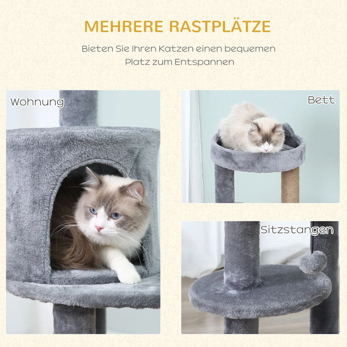 Katzenbaum Cat à 4 actions avec balles de jeu sisal en peluche gris 48x48x104cm