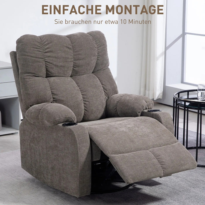 Détendez le fauteuil avec support du pied couché fauteuil rotable jusqu'à 150 kg brun clair, 88x96x108cm