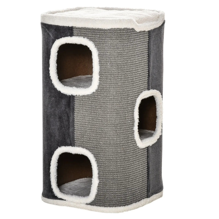 Scratch bin for cats 3 levels chipboard velvet -like gray+white 40x40x74cm