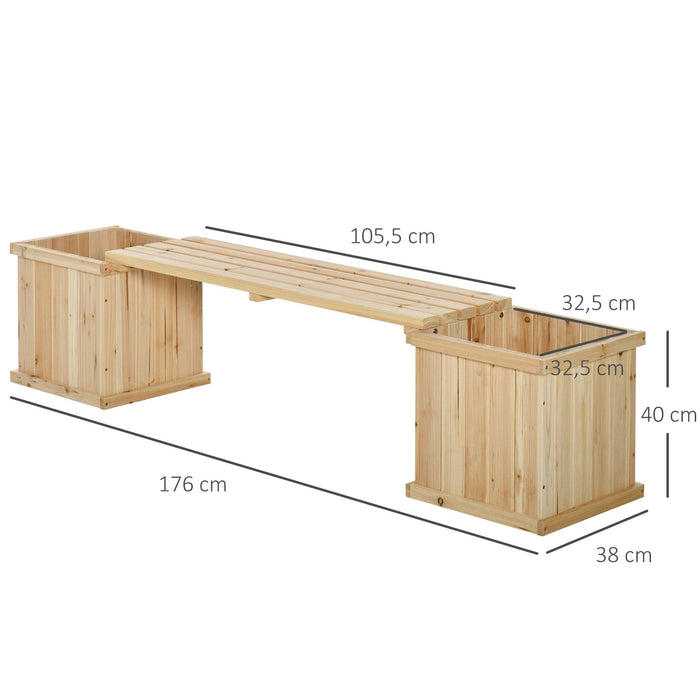 Hochbeet Gartenbank mit 2 Pflanzkasten Holz Sitzbank mit Blumenkasten Garten Holzbank Parkbank Natur, 176x38x40cm