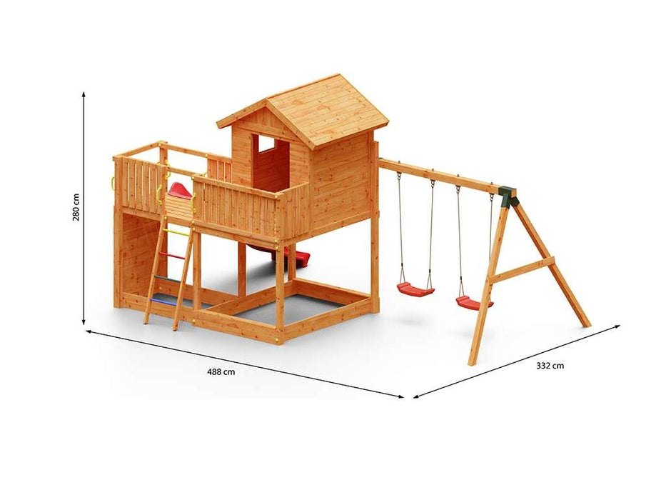 Play Tower 'Stars L', y compris le double swing et le glissement rouge, 488x332x280cm (bxtxh)