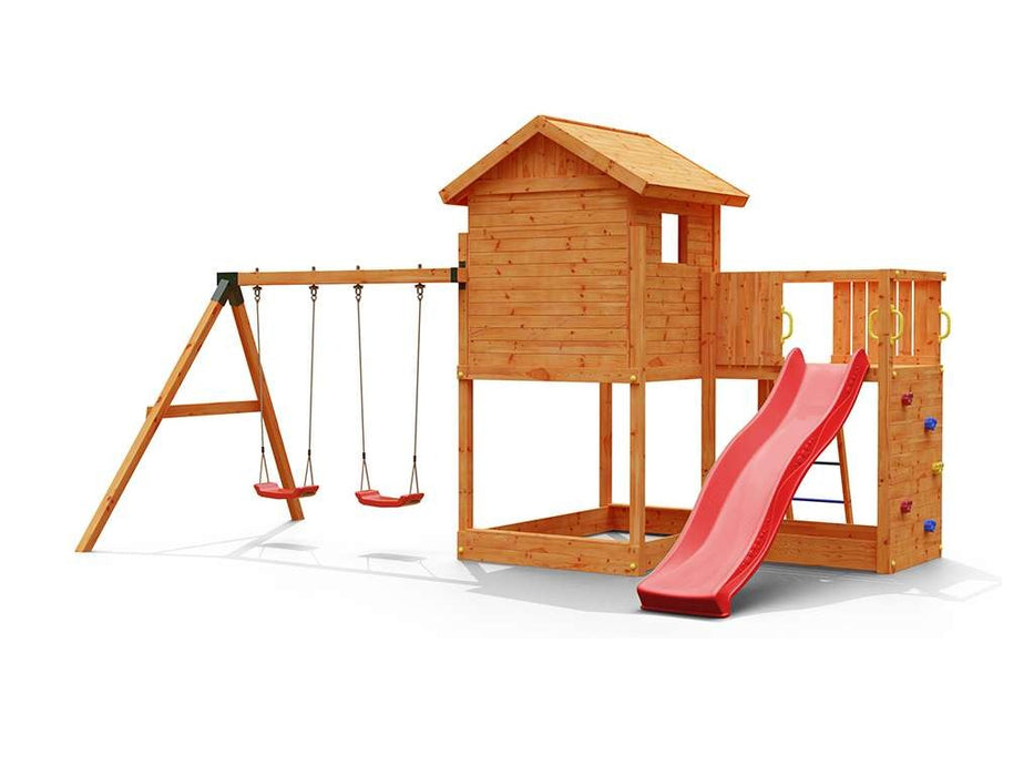 Play Tower 'Stars L', y compris le double swing et le glissement rouge, 488x332x280cm (bxtxh)