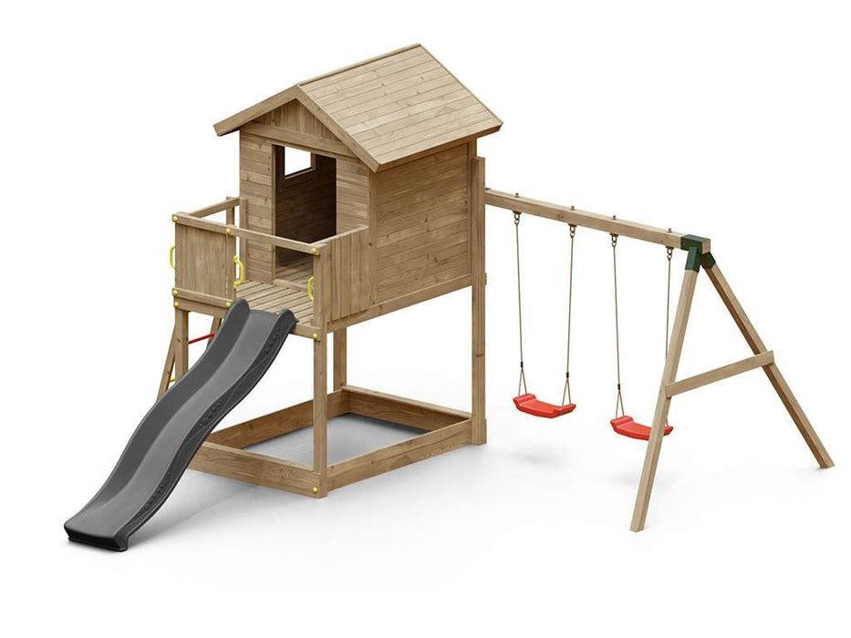 Torre da gioco 'UNIVERSE S' incl. doppia altalena e scivolo grigio, 400x489x280 cm (LxPxA)