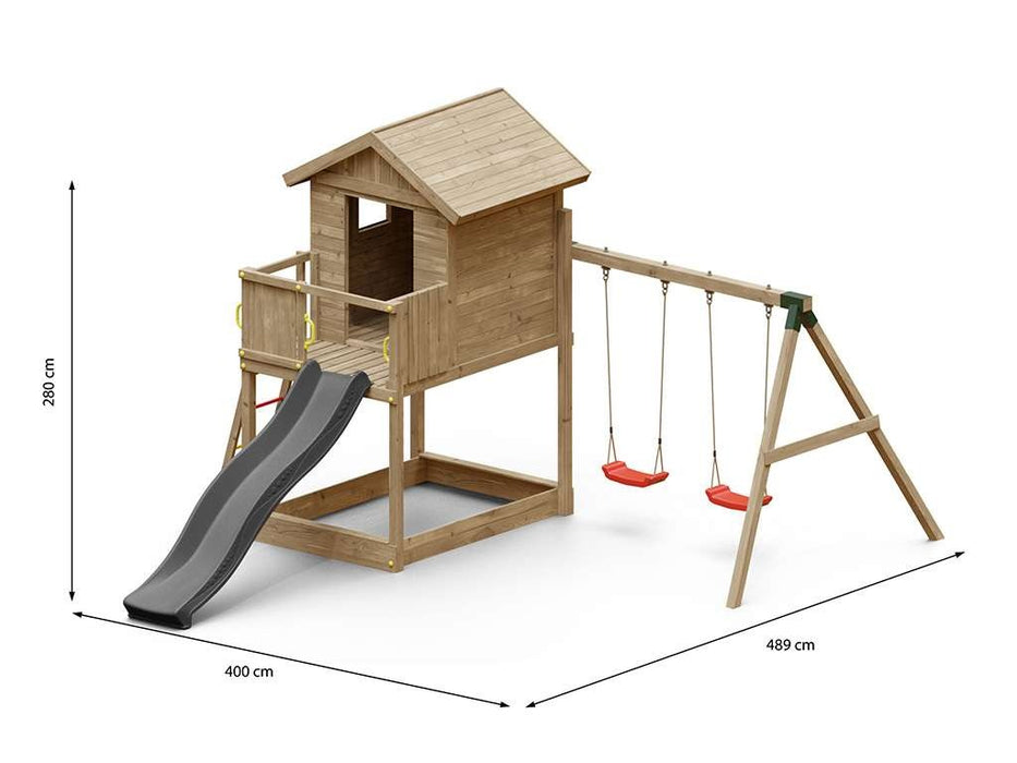 Torre da gioco 'UNIVERSE S' incl. doppia altalena e scivolo grigio, 400x489x280 cm (LxPxA)