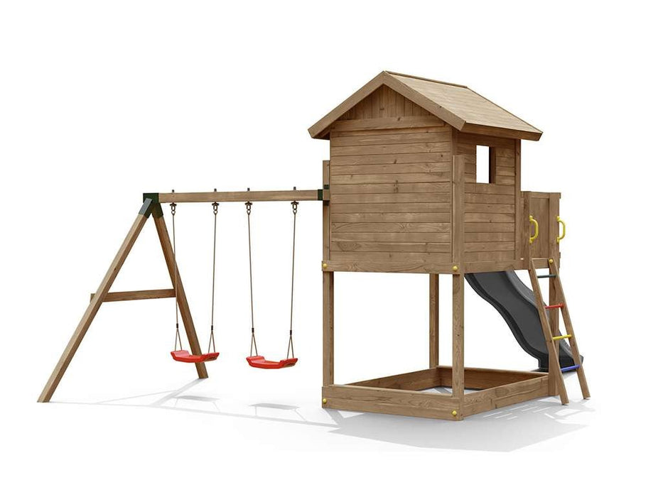 Torre da gioco 'UNIVERSE S' incl. doppia altalena e scivolo grigio, 400x489x280 cm (LxPxA)