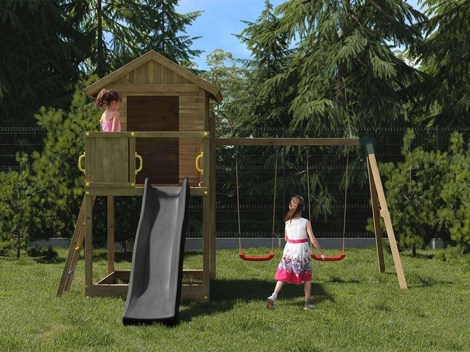 Torre da gioco 'UNIVERSE S' incl. doppia altalena e scivolo grigio, 400x489x280 cm (LxPxA)