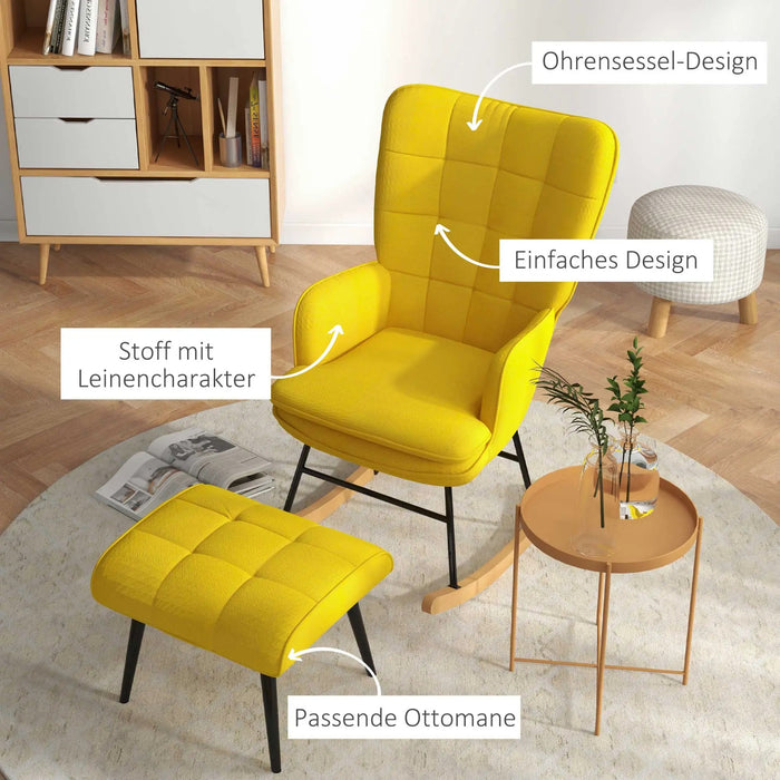 Swing chair Skikeke design with footstool beech wood yellow, 64x89x90cm