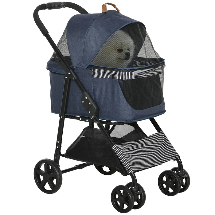 Chien buggy chien chien amovible sac de transport amovible 2 en 1 bleu foncé pliable, 77,5x51x99.5 cm