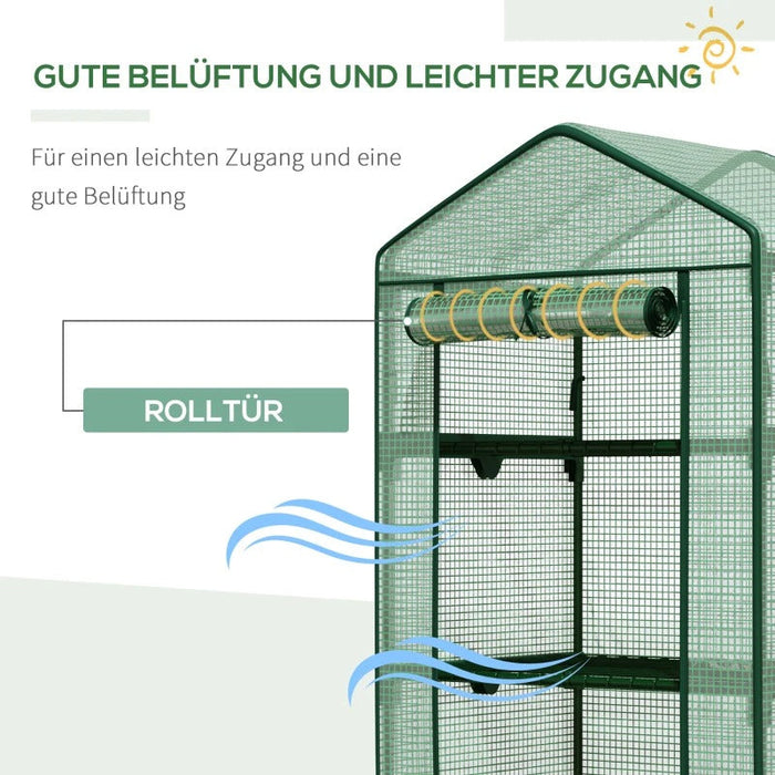 Mini-Gewächshaus Anzuchtgewächshaus mit Folienabdeckung und 4 Regalböden Regale Rolltür Gemüsebeet Grün 69x49x158cm