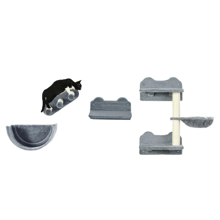 Ensemble de mur d'escalade pour les chats, le hamac, la planche à gratter, les plates-formes de saut, la peluche, la sisal, le gris