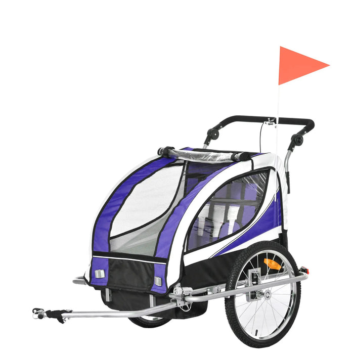 Children's bike trailer for 2 children including reflectors and flags