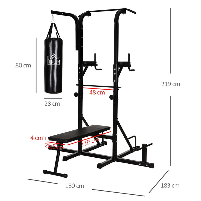 Station Vogue avec barre de traction, station de trempette multifonctionnelle, avec sac de poinçonnage, acier, 180x183x219cm