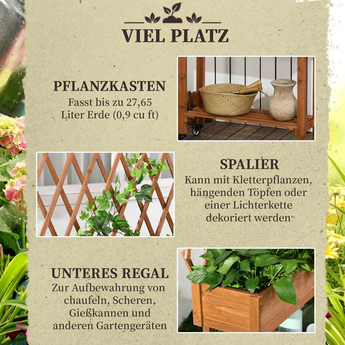 Hochbeet Mit Rankgitter, Blumenkasten Mit Ablage, Pflanzkübel Mit Rollen