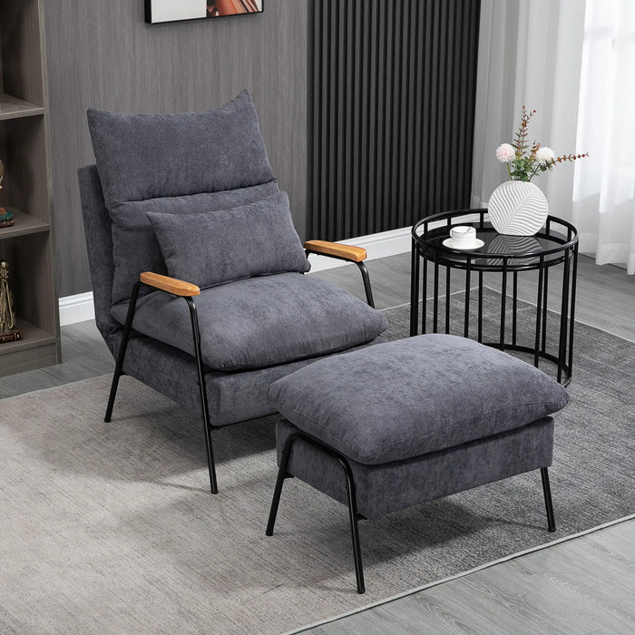 Fauteuil avec ottoman, y compris des oreillers, gris, 68x91.5x88cm