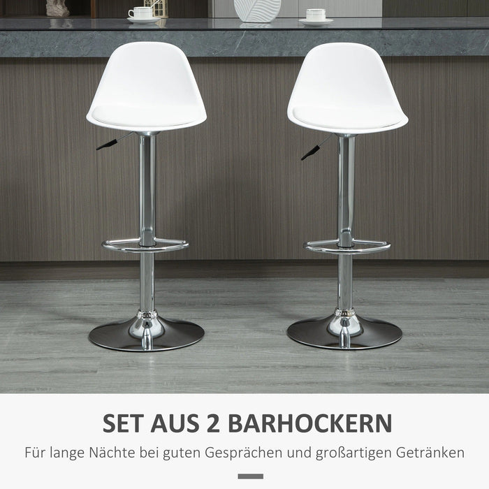 2er-Set Barhocker höhenverstellbar drehbar Kunstleder Weiss, 40x42x82-104cm