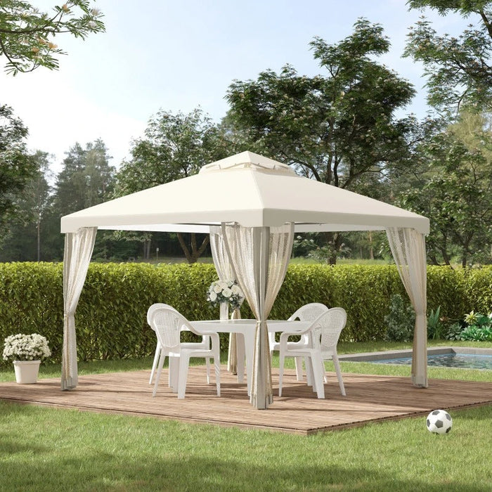 Gartenpavillon Pavillon Gartenzelt Festzelt Partyzelt mit 4x Seitenwand wetterfest Metall + Polyester Cremeweiß 2,94x2,94x2,65m