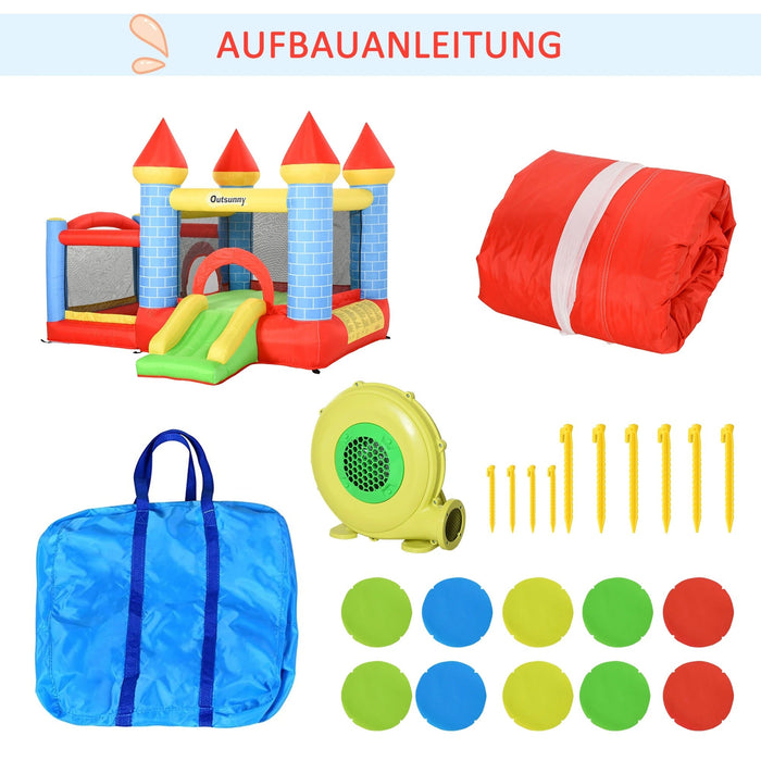 Aufblasbare Hüpfburg mit Rutsche Pool für 3 Kinder Burg mit Gebläse für 3-8 Jahre Rot+Blau+Grün, 280x260x210cm