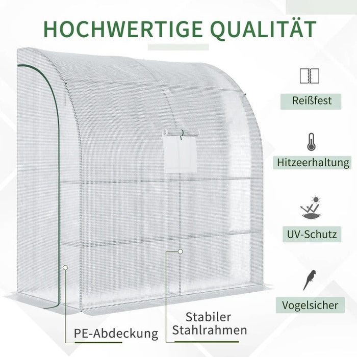 Foliengewächshaus Tomatengewächshaus mit Mesh Fenster, Treibhaus mit aufrollbaren Türen, Anzuchthaus mit UV Schutz, Weiß, 200x100x215cm